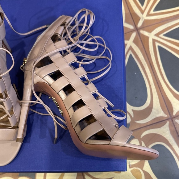 Aquazzura Women's Lace-Up Heels - Cream - Picture 2 of 6